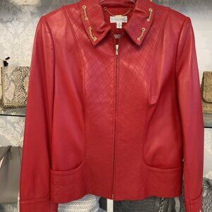 St. John Sport Red Leather Jacket - Size Medium